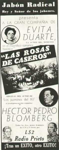 Aviso publicitario del radioteatro 'Las rosas de Caseros', publicado en revista Sintonía, 26 de julio de 1939